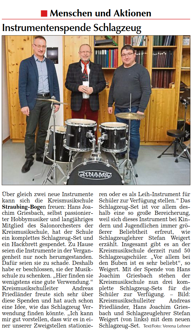 Instrumentenspende Schlagzeug