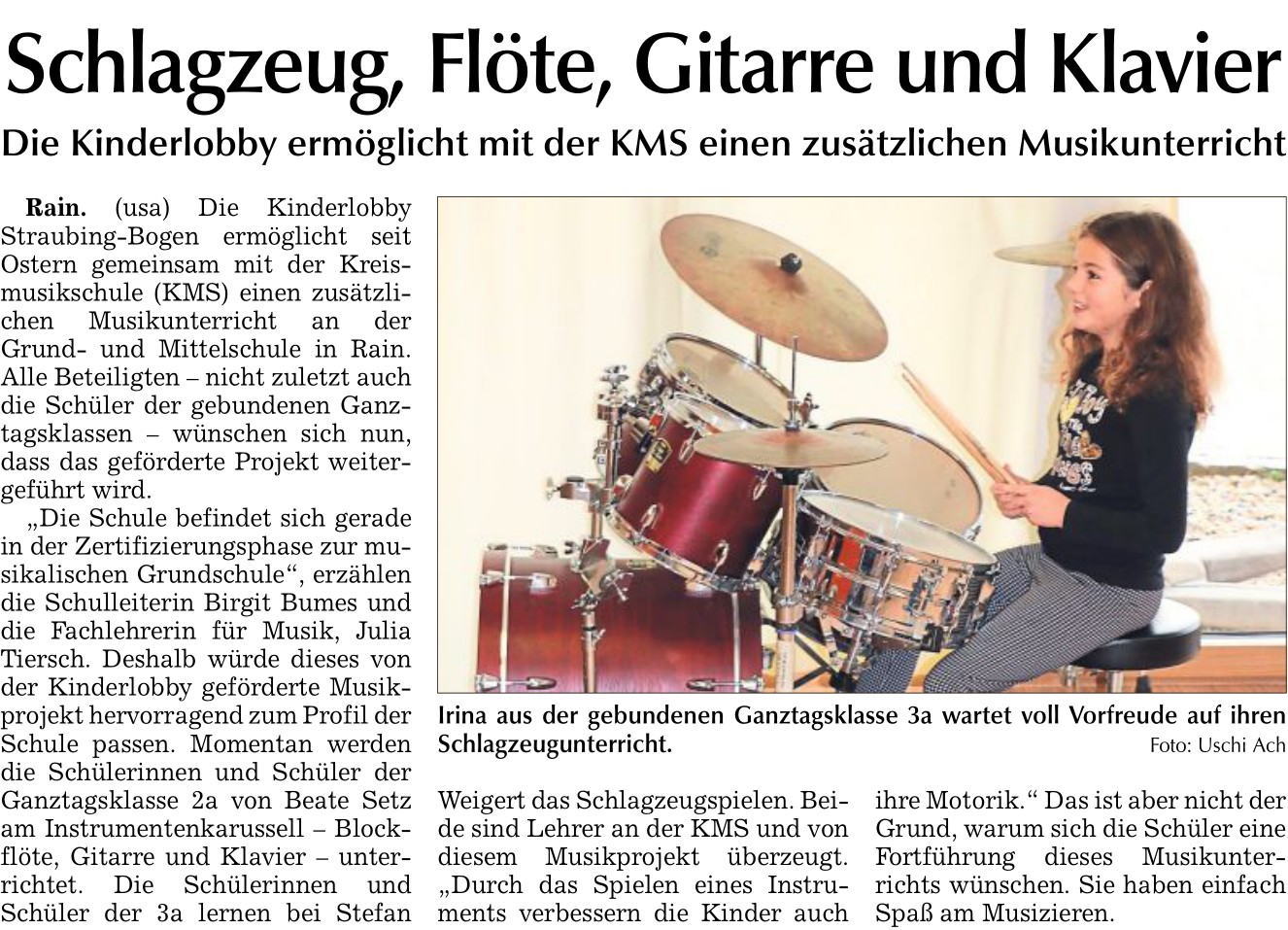 Bild zu Schlagzeug, Flöte, Gitarre und Klavier, Bogener Zeitung vom 25.11.2023