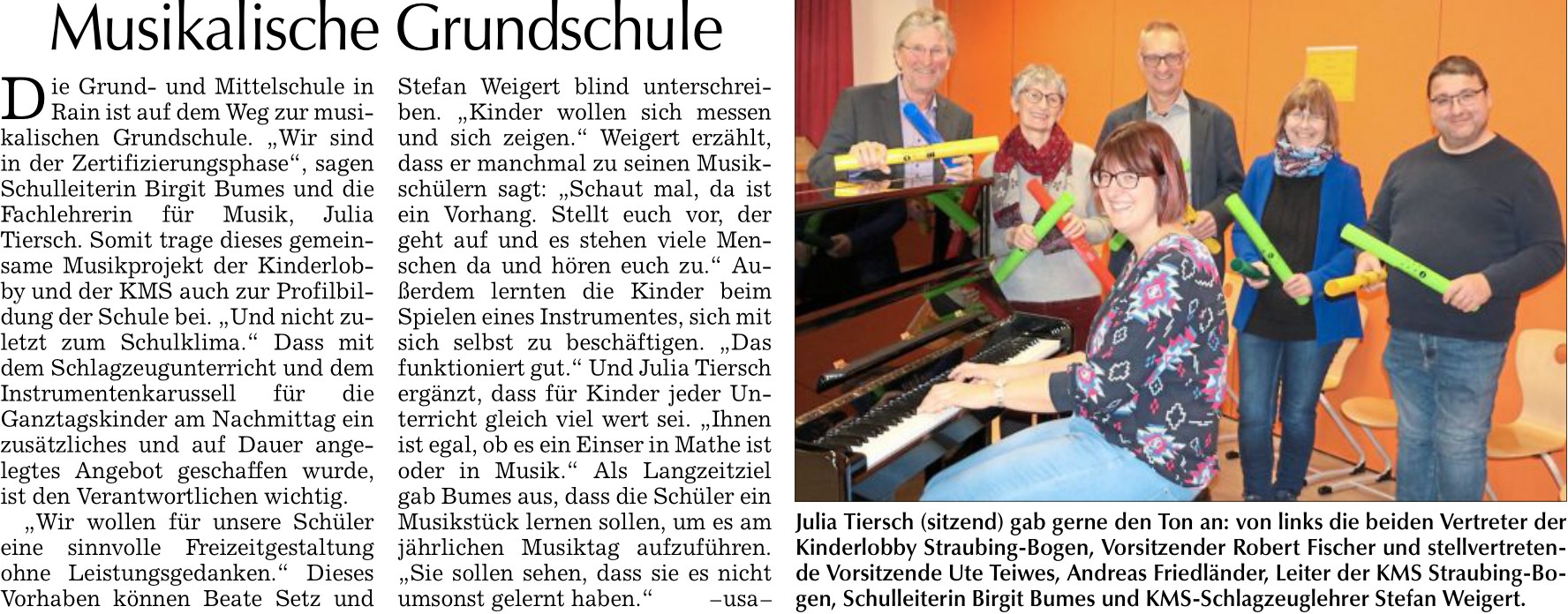 Bild zu Musikalische Grundschule, Bogener Zeitung vom 25.11.2023